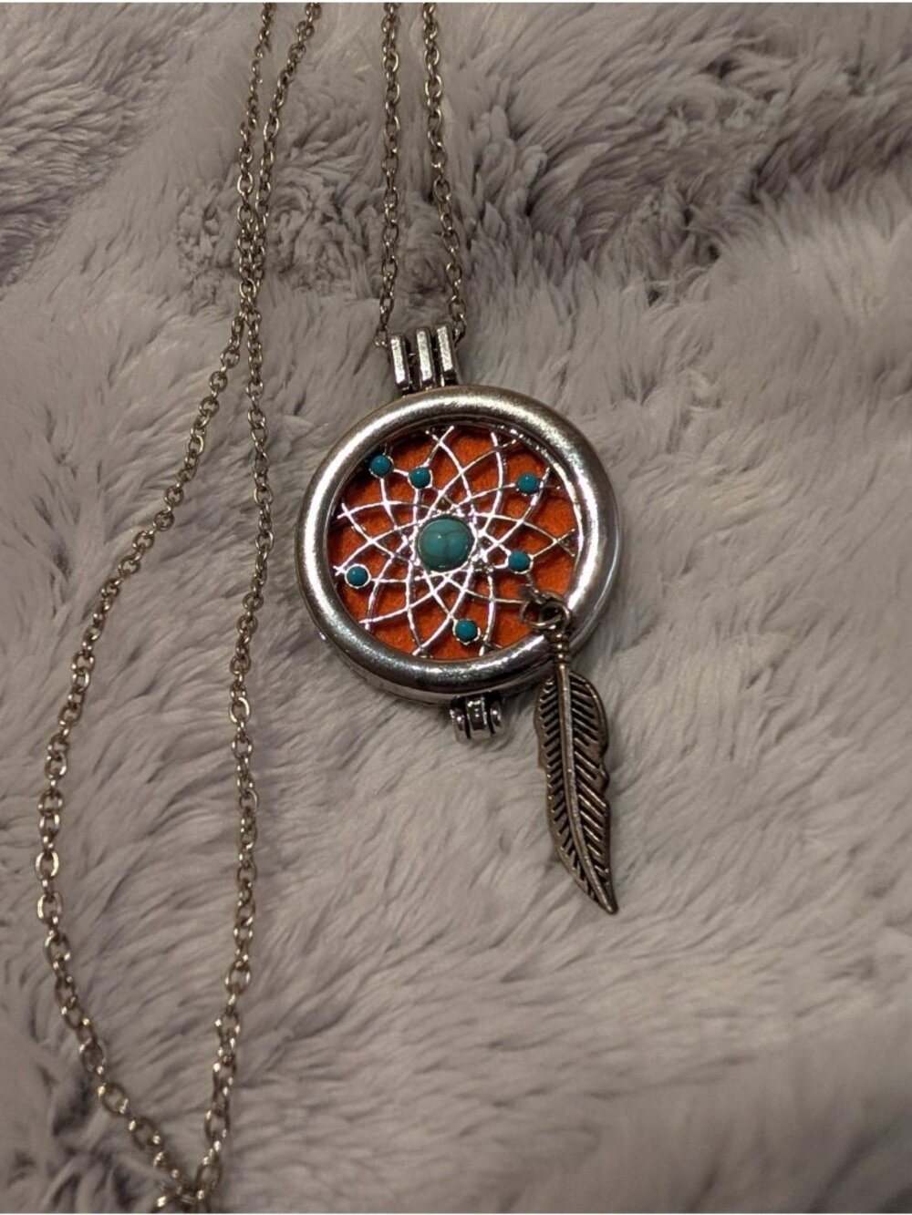 Orange/ Turquoise Essential Oil Dreamcatcher Necklace Mindful Souls -180